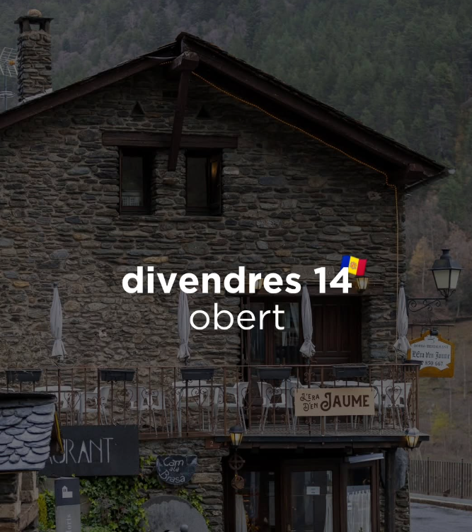 Demà divendres 14, Dia de la Constitució, L'Era d'en Jaume ho celebrarà rebent-los amb els braços oberts per gaudir junts del millor sabor andorrà 🇦🇩