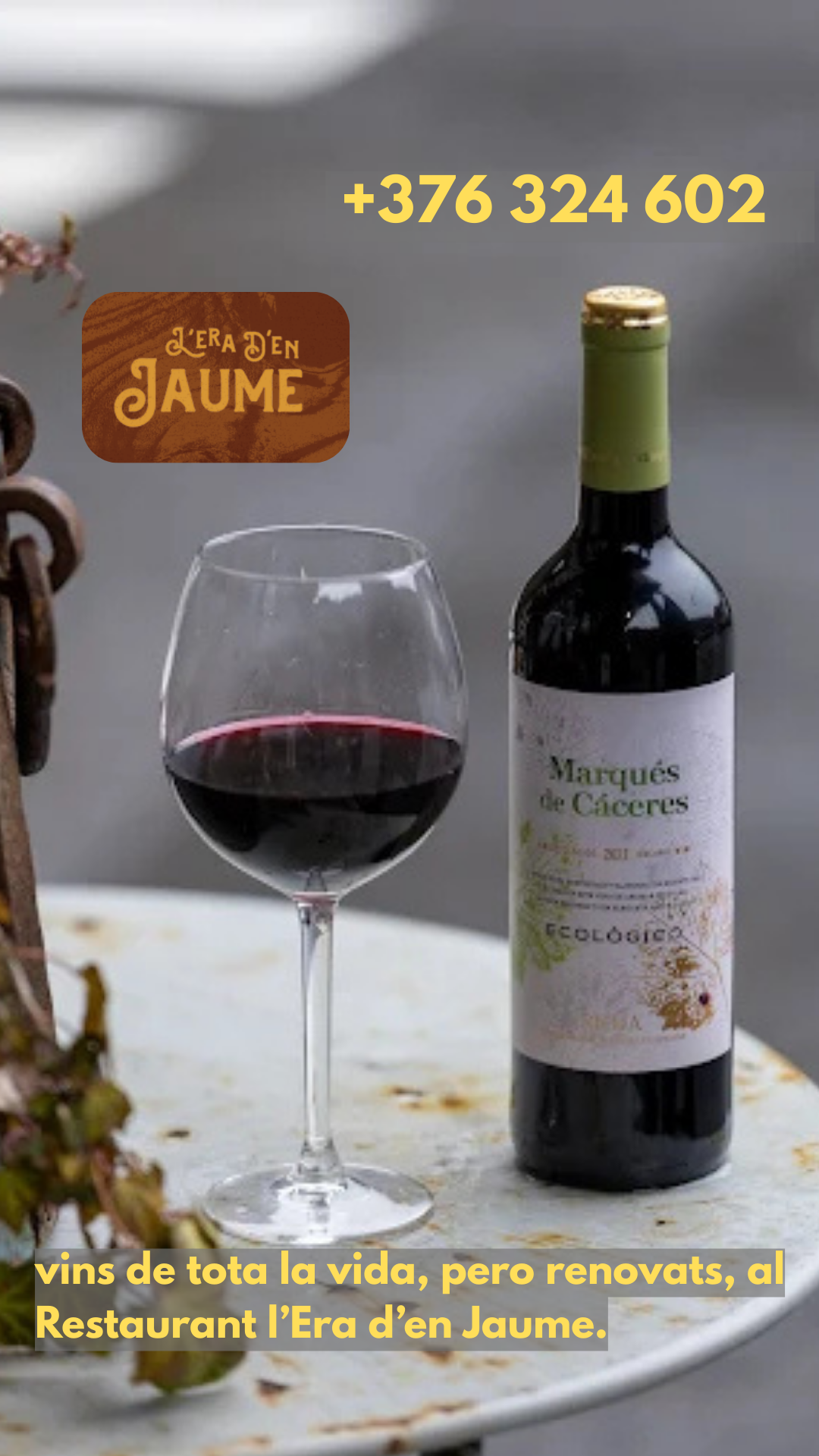 Vinos ecológicos Marqués de Cáceres, que ofrecemos en l’Era d’en Jaume 🍷✨   🌿 Calidad, sostenibilidad y tradición en cada copa! 🌿   En l’Era d’en Jaume, seleccionamos cuidadosamente los vinos que ofrecemos para garantizar una experiencia única, y el Marqués de Cáceres Ecológico es un claro ejemplo de ello.   🍇 Cultivo ecológico con manejo manual y soluciones naturales.   🌱 Viñedos en suelos antiguos, con excelente drenaje y aireación.   🛠️ Vendimia manual en cajas, respetando la uva en su proceso.   🛢️ Fermentación controlada, con maceración corta para una expresión frutal viva.   🍷 Afinado en barrica de roble americano y botella, asegurando el equilibrio perfecto.   ¡Si quieres disfrutar de un vino con autenticidad, carácter y compromiso con el medioambiente, te esperamos en l’Era d’en Jaume – a Llorts, Ordino!   #EraDenJaume #MarquésDeCáceresEcológico #VinosDeCalidad #SaboresQueCaptivan #ExperienciaEnológica #GastronomíaSelecta #ViñedosSostenibles #CulturaDelVino #MomentsInoblidables #ReservaTuMesa #CuidaElPlaneta #VinoConCarácter #AndorraTaste #RestaurantesAndorra #AndorraRestaurantes #elmejorrestaurantedeordino #cuinatradicional #cuinaandorrana #RestauranateOrdino #BordaOrdino